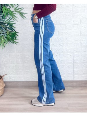 Pantalón denim raya blanca